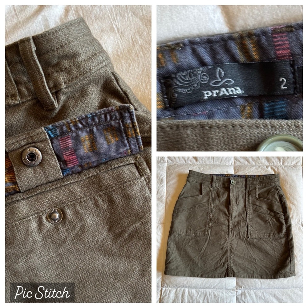 prAna Nikit Skirt Women 2 Slate Green Midrise Organic Outdoor GORP Granola EUC